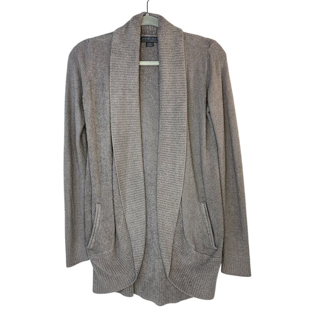 BAREFOOT DREAMS CozyChic XS Lite Circle Lounge Cardigan Pewter Grey Pockets EUC